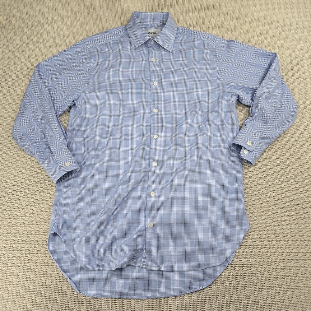 Charles Tyrwhitt Shirt Mens Medium 15/33 Blue Plaid Button Down Long Sleeve